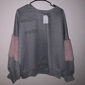 Fur Accent Crew Neck